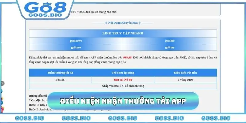 Điều kiện nhận thưởng tải app